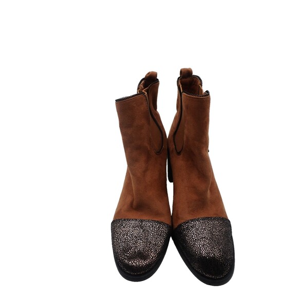 Anthropologie Vanessa Wu Suede Metallic Toe Brown Heeled Ankle Bootie Size 39 - Picture 2 of 8